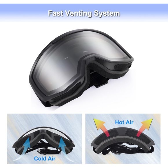 Women OTG Black Frame Clear Anti Fog UV Protection Snowboard Goggles - Picture 3 of 7